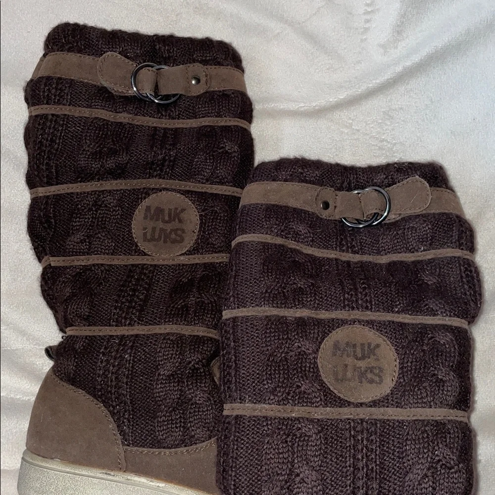 NWOT MUK LUKS Brown Winter Knit Boots.  Size 7 - Picture 4 of 7
